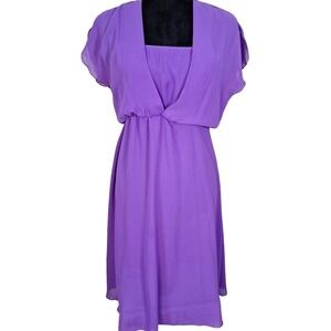 Vintage 70s/80s Purple Semi Sheer Cap Sleeve Dress - Disco - Small